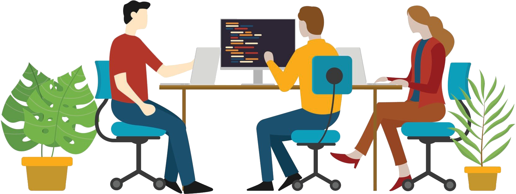 Illustration of people working at a desk